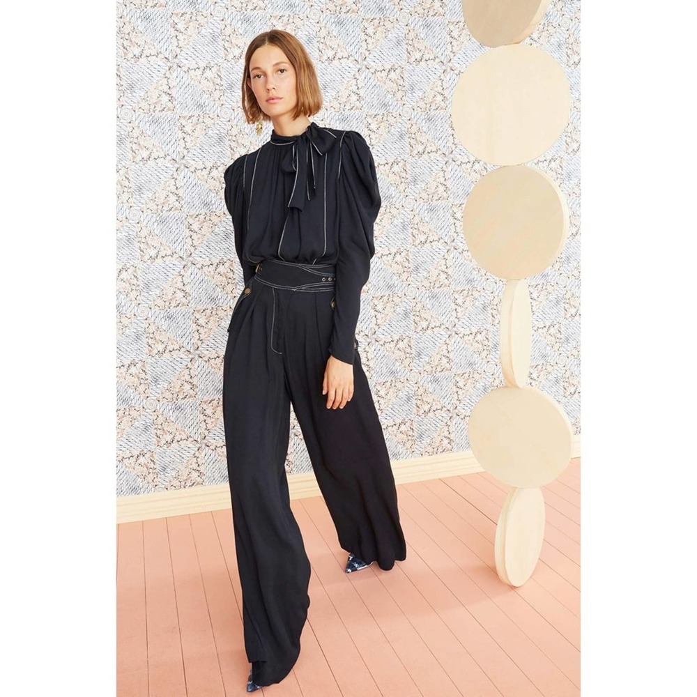 Ulla Johnson Felix Trousers Pants Crepe Wide-Leg Midnight Black Navy 2 XS NEW